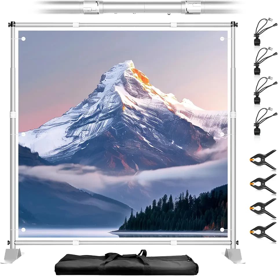 8x8FT Banner Stand, Heavy Duty Step and Repeat Stand, Silver