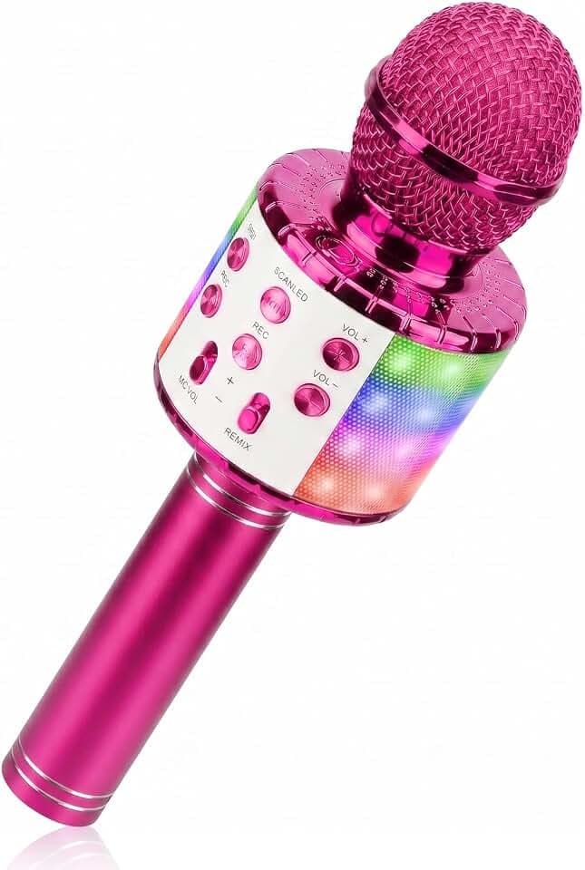 ShinePick kabelloses Karaoke-Mikrofon, tragbares Bluetooth-Karaoke-Mikrofon mit LED-Disco-Licht für Kinder/Erwachsene zum Singen, kompatibel mit Android/iOS/PC/Smartphone (Dunkelviolett)