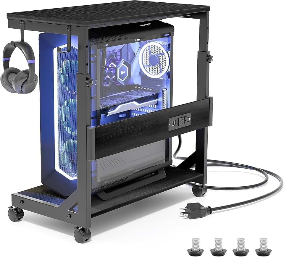 Computer Tower Stand with Charging Station for Full ATX-Case