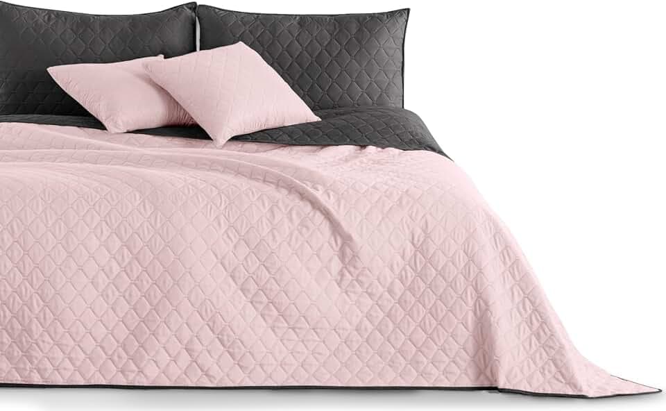 DecoKing 32893 Tagesdecke 220 x 240 rosa Graphit anthrazit grau Axel
