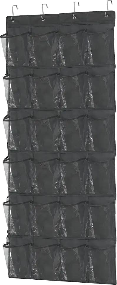 Simple Houseware 24 Pockets Large Clear Over Door Shoe Organizer, Dark Gray
