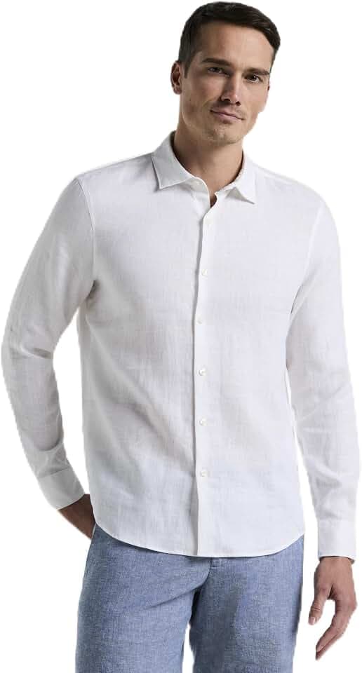 Perry Ellis Men's Solid Linen Long Sleeve Shirt