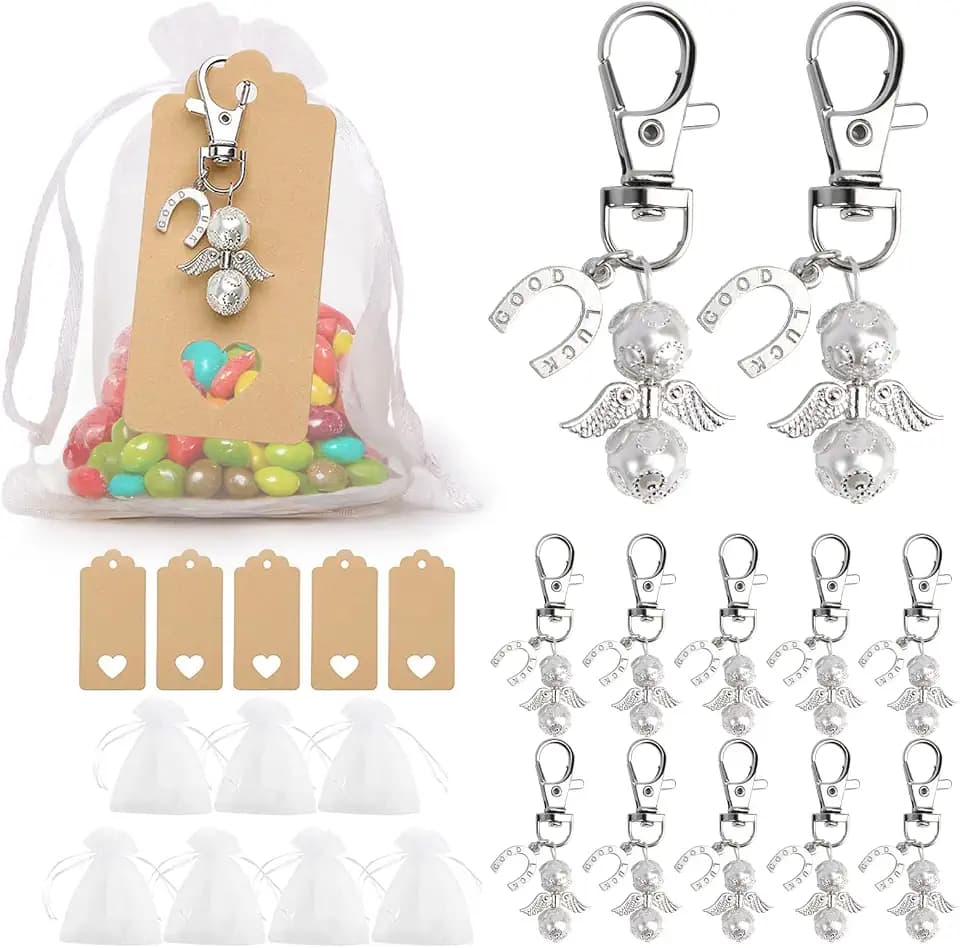 VGOODALL Gastgeschenke Hochzeit, 30 Stücke Schutzengel Anhänger +Organza Beutel +Kraftpapier Anhänger für Abschiedsgeschenk Glücksbringer Gastgeschenke Taufe Konfirmation Einschulung