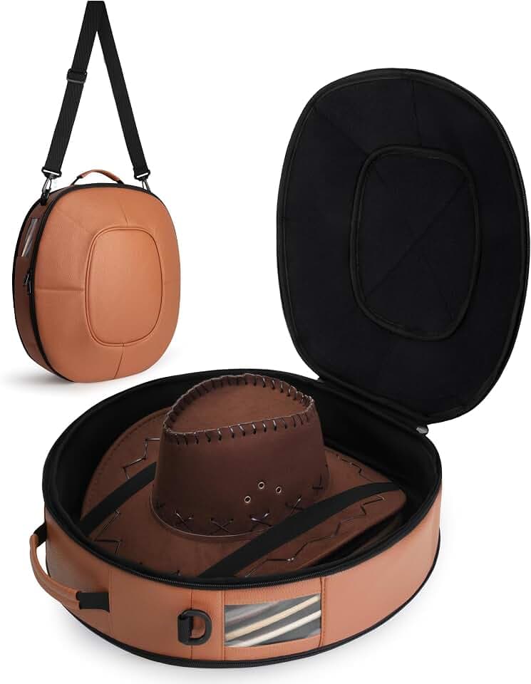 Marscamd Vegan Leather Hat Box Fits 4 Cowboy or Wide-Brim Hats, Brown