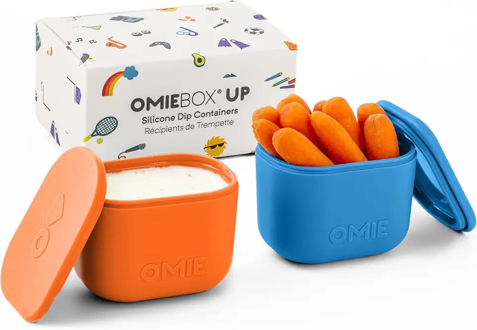 Omie OmieBox UP Leakproof Dip Containers, 2 Pack, Blue/Orange
