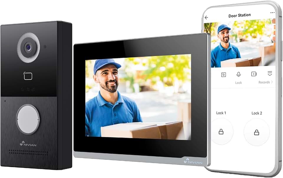 NIVIAN WLAN Video-Türsprechanlage Full HD 1080P mit 7" Touchscreen Monitor, 2-Draht Installation, IP65 Außenkamera, Zwei-Wege-Audio, MicroSD-Aufnahme & App-Steuerung über Tuya