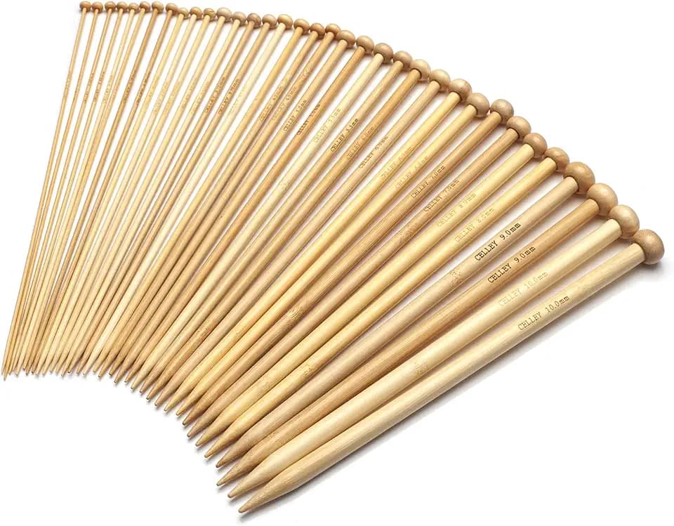 25cm Bambus Stricknadel Set für Anfänger und Profis-18 Paar Größen 2.0-10.0mm Bambus-Stricknadeln mit festem Griff -weiß bleichen