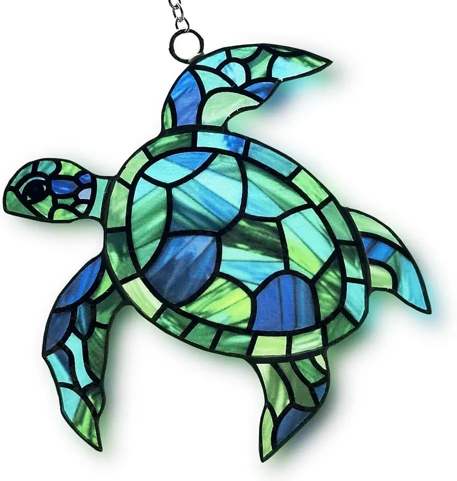 Sea Turtle Suncatcher Decor, Sea Turtles Stained Glass Window Hanging for Turtle Lovers, Wall Decor for Indoor Outdoor.