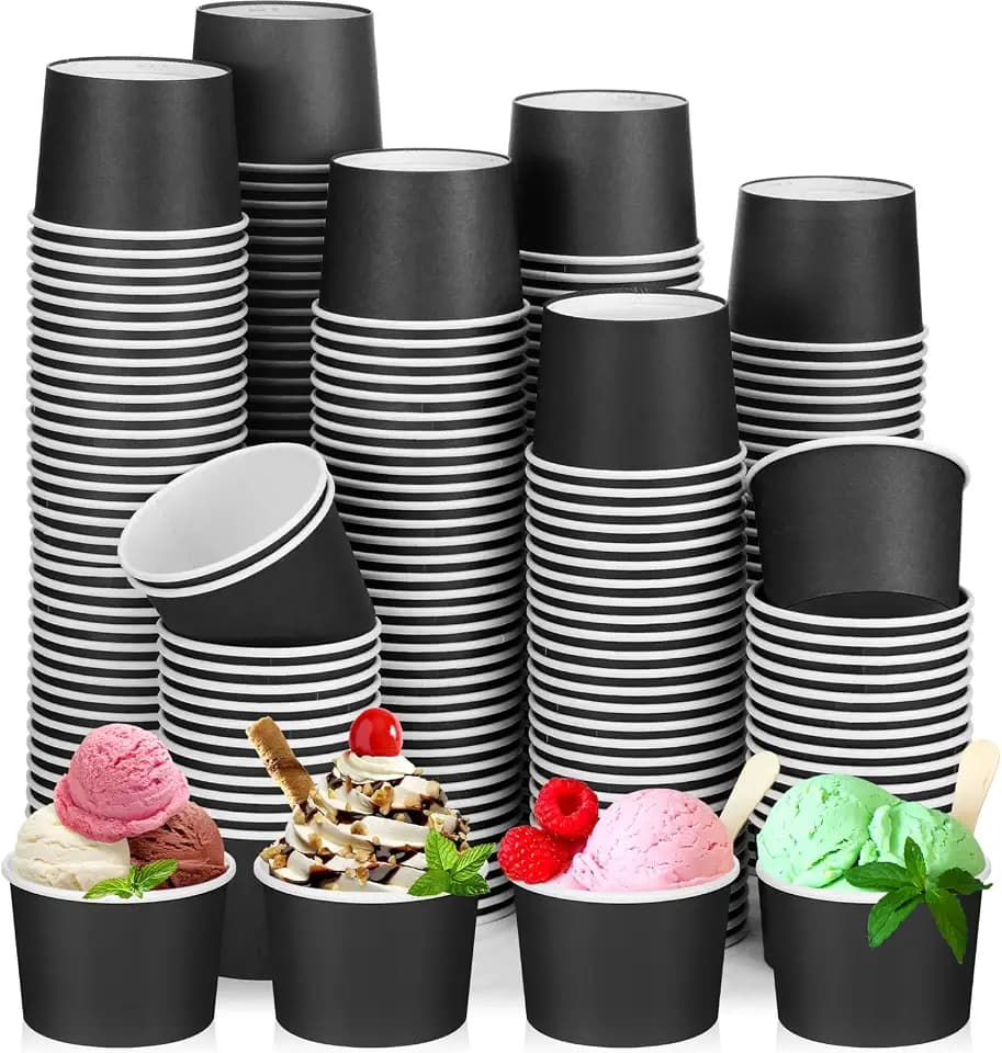 Nuenen 300 Pcs Disposable Ice Cream Cups Bulk 8 oz, Black