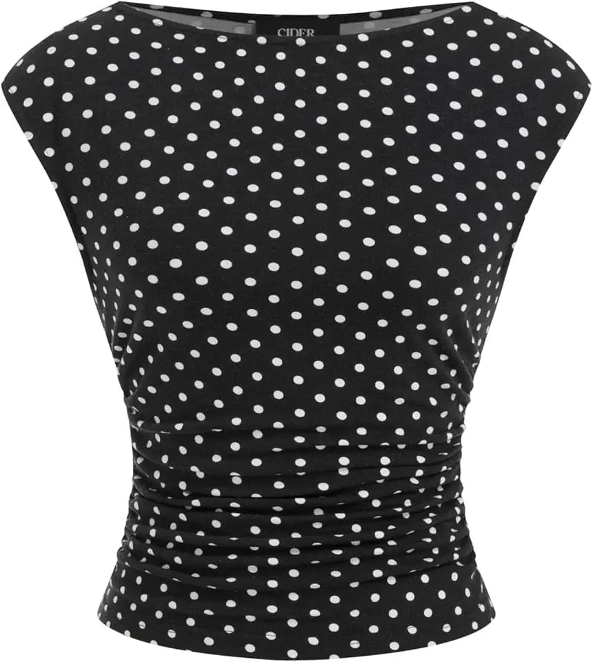 CIDER Boat Neck Tops for Women Sleeveless Ruched Crop Tank Tops