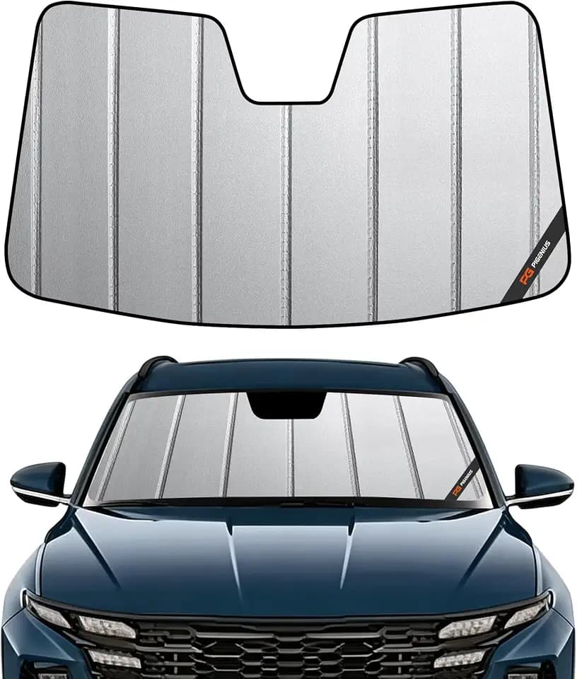 Pigenius Windshield Sun Shade for Hyundai Santa Cruz 2025-2026, Premium Grey Leather Finish