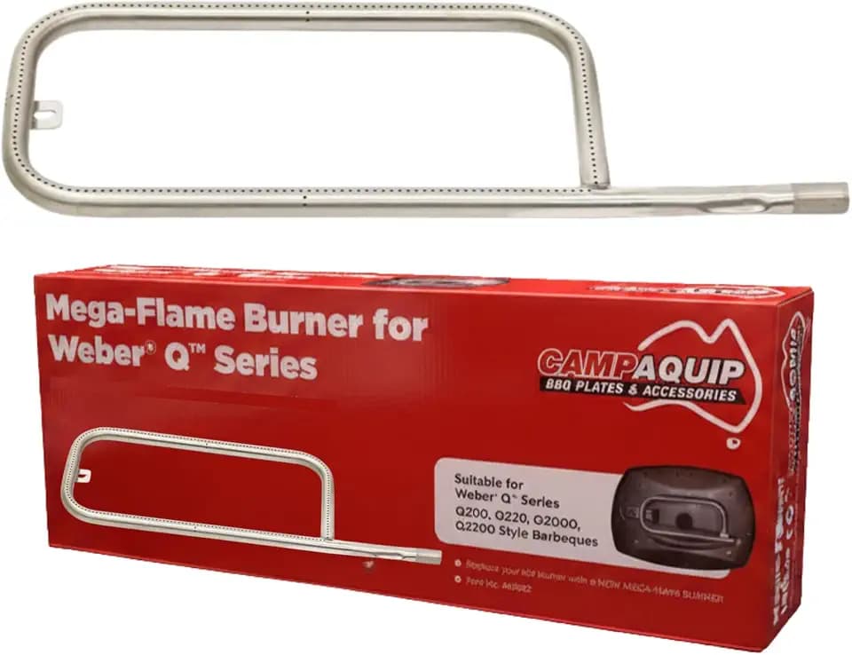 CAMPAQUIP Mega-Flame Burner Replacement for Weber Q Series - Weber Q200, Q220, Q2000, Q2100, Q2200 | Weber Grill Replacement Parts | Stainless Steel Gas Burner Tube | P-Shape