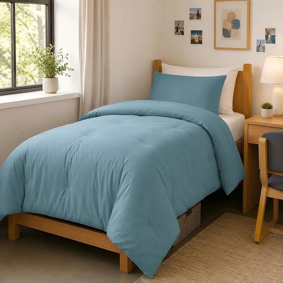 weigelia Dusty Blue Comforter Set Twin, All Season Lightweight Bedding Set