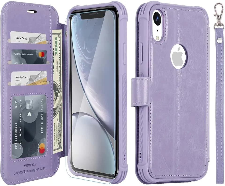 VANAVAGY Wallet Case for iPhone XR 6.1 inch, Clove Purple