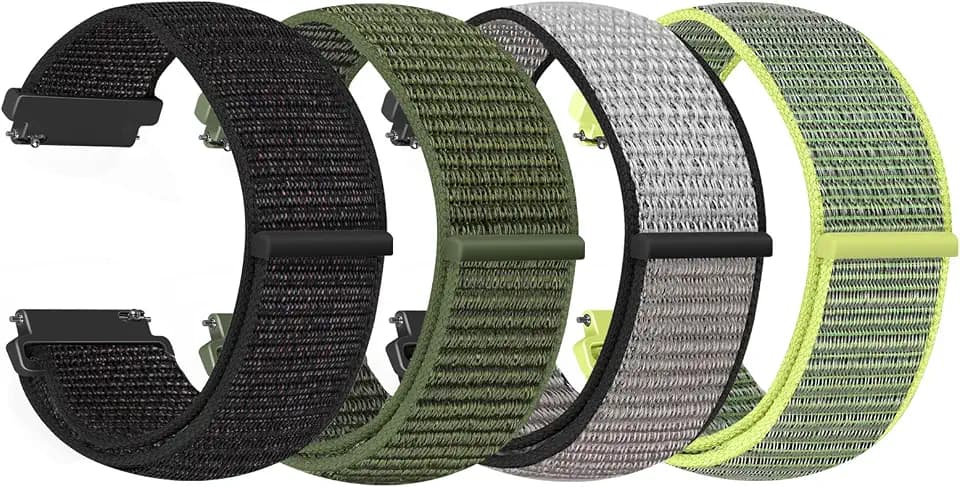 4 Pack Nylon Watch Bands Compatible with Garmin Venu 4 45mm/Venu 3 45mm/2/Vivoactive 4, Garmin Forerunner 255/255 Music/265/955, 22mm Sport Repalcement Strap for Amazfit GTR 4/3/2/Bip 6/Bip 5