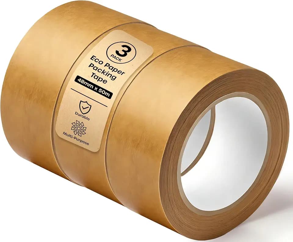 volila 3 Rolle Paketklebeband Papier - Klebeband Papier Braun, Eco Umweltfreundlich & Recycelbar Papier Kraft Packband für Umzugskartons und zur Lagerung, 48mm x 50m