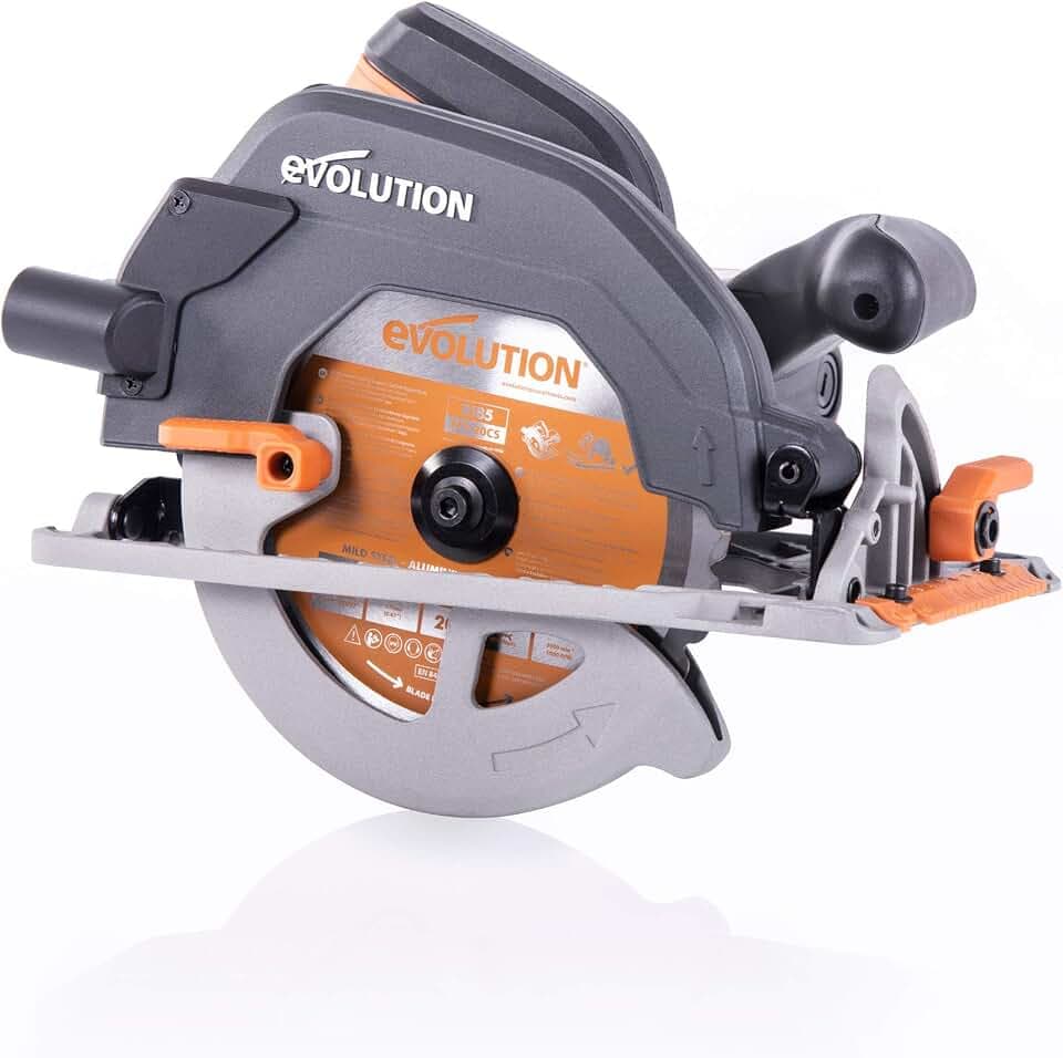 Evolution Handkreissäge R185CCS Kreissäge Tauchsäge 1600W Inkl. Ø 185 mm HM-Sägeblatt Mehrzweck Multi-Material-Schneiden Holz, Aluminium, Stahl, Kunststoff | Scie Circulaire mit Führungsschiene