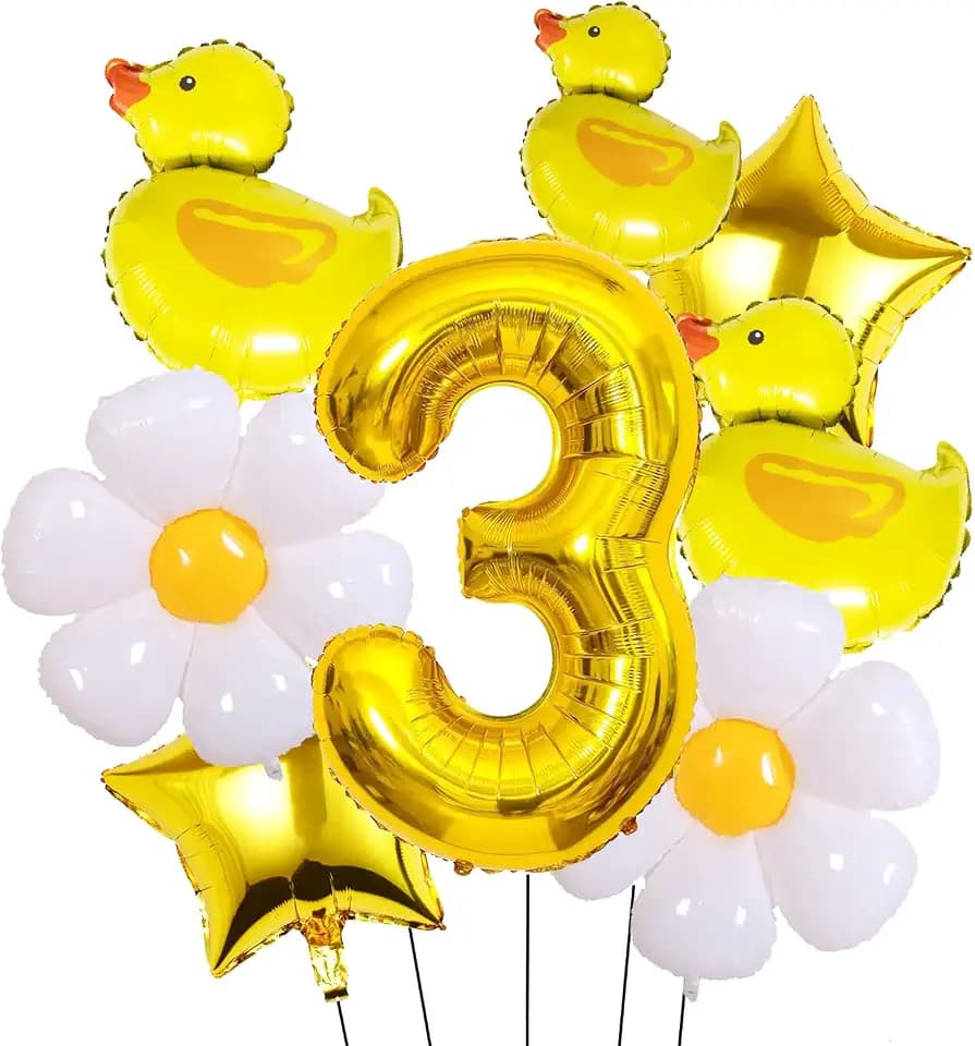 Mini Duck Shape Foil Balloons Set for Birthday Party & Baby Shower 7PCS (3rd Birthday)
