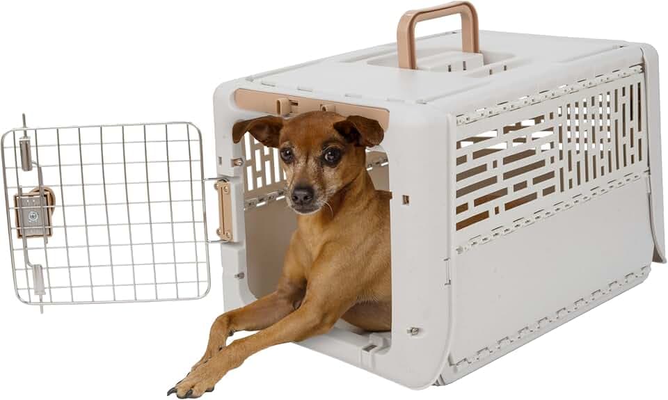 SportPet Designs Collapsible X-Small Pet Travel Carrier (Tan), Hard-Sided Kennel for Small Dogs, Puppies, Cats, Kittens, Animals up to 20lbs, Washable Home & Outdoor Pet Crate, 19.6"L x 13.5"W x 12"H