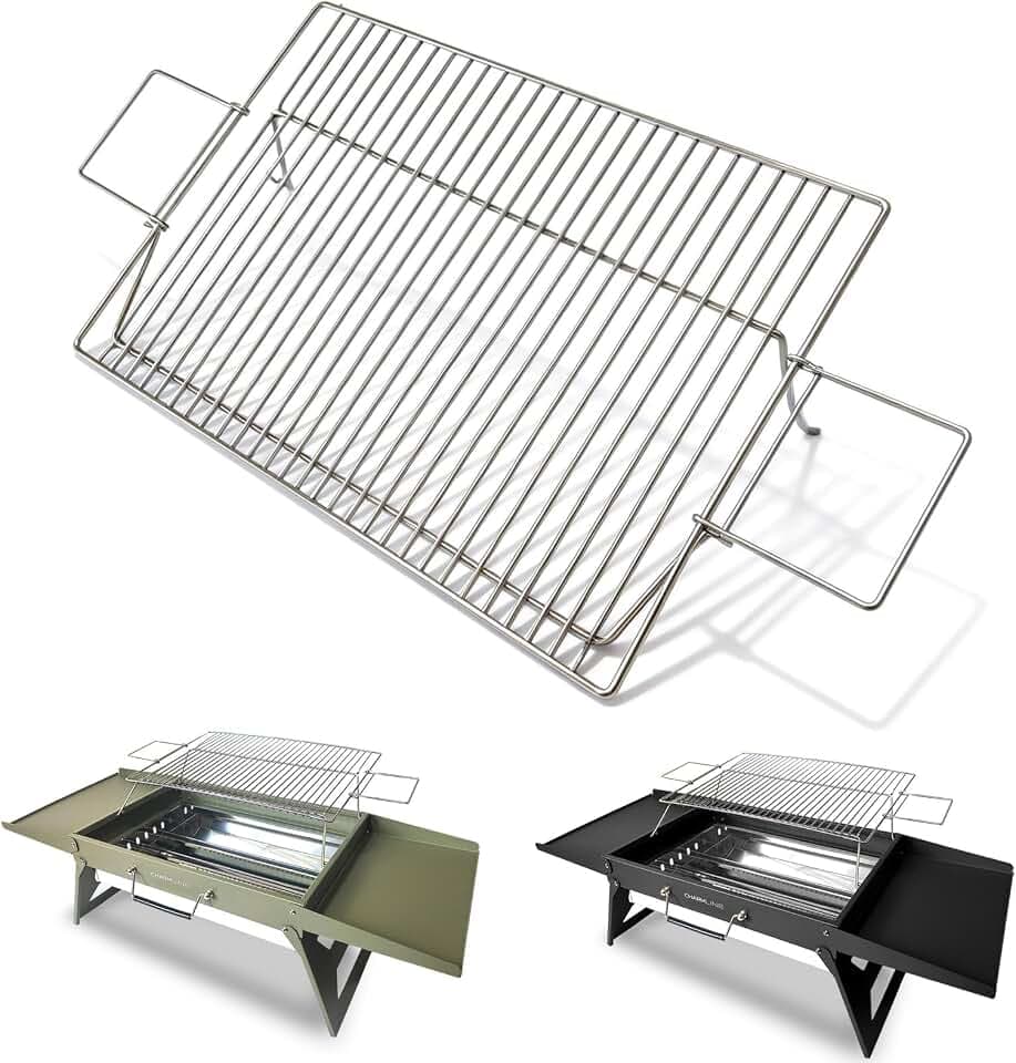 Charmline Edelstahl Grillrost Ersatz, Anhebbares BBQ Grillgitter mit Griffen, Geeignet für tragbare Holzkohlegrills von Charmline, Ideal für Fleisch, Steak & Outdoor Camping (47x34cm)