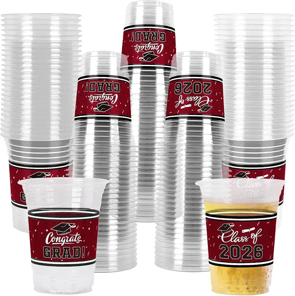 Gatherfun Class of 2026 Celebration - 100 Pcs 16oz Maroon Graduation Plastic Cups for Sturdy & Durable Drinkware for Grad Festivities | Essential Graduation Party Supplies & Decorations