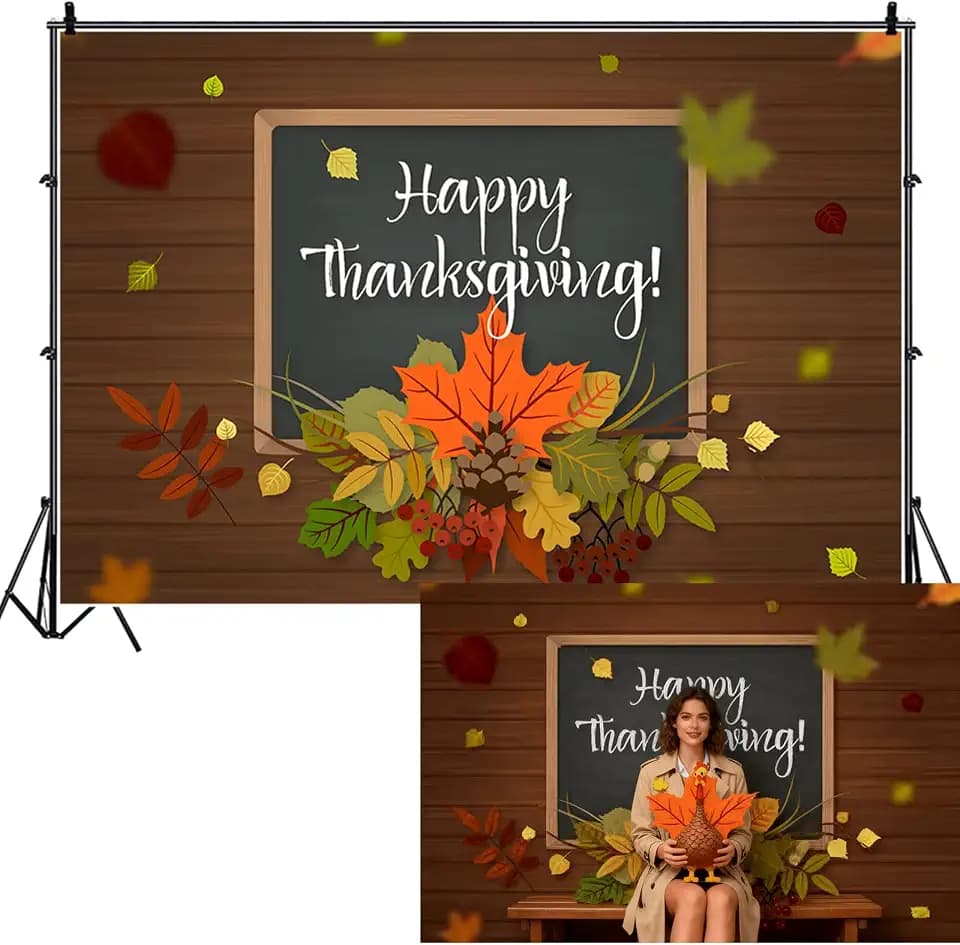 Happy Thanksgiving Fall 7x5ft Backdrop Banner Thanksgiving Pumpkin Backdrop Autumn Maple Leaves Outdoor Indoor Party Retro Wooden Board Decorations Baby Shower Banner Decor