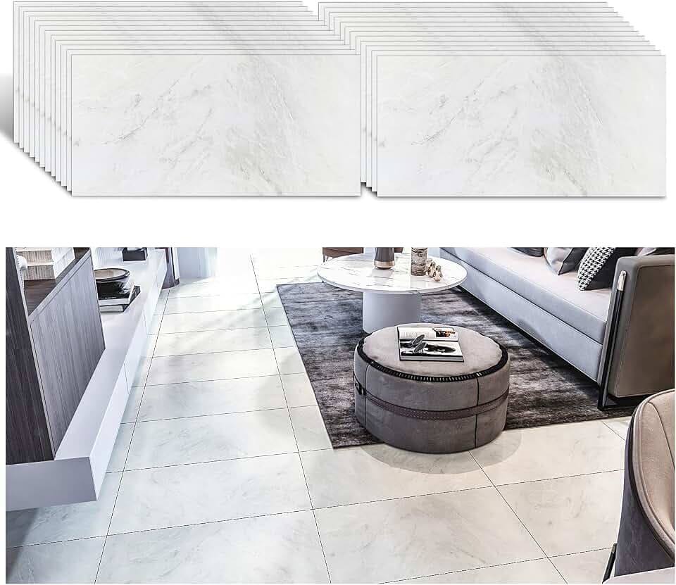 VEELIKE 60cm x 30cm Küche Vinyl Bodenaufkleber Fliese Selbstklebend 24 Stück Ölfest Wandfliesen Boden Wasserdicht für Wohnzimmer Badezimmer PVC Dekorativer Fliesenaufkleber Schälen und kleben