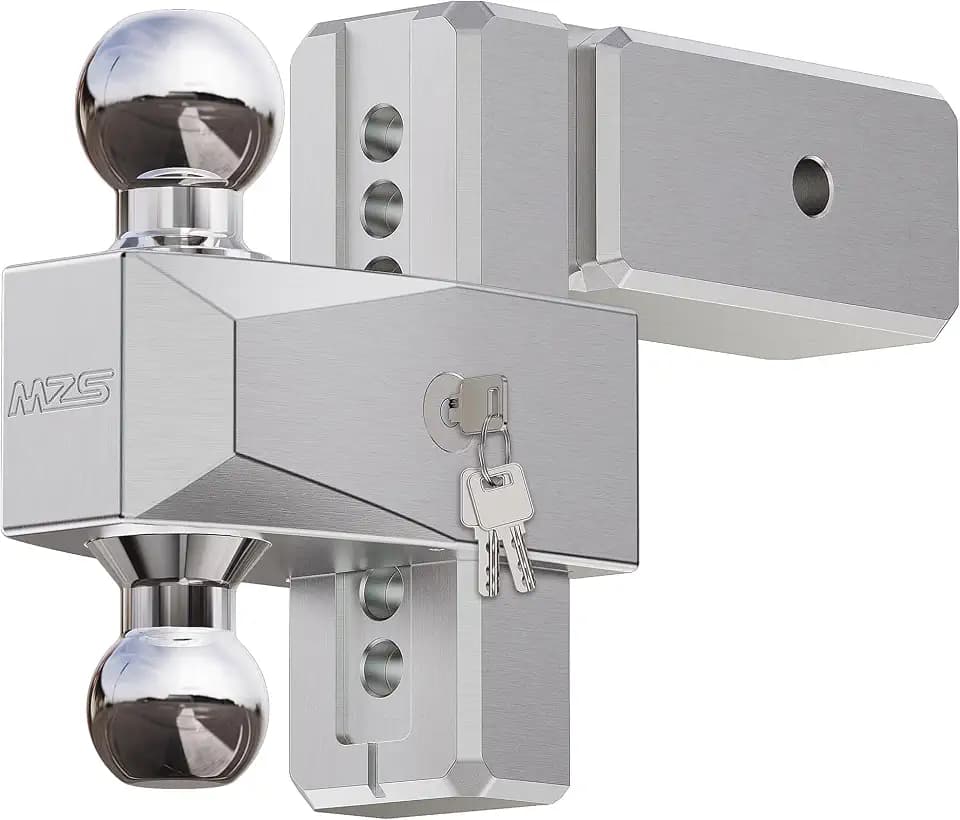 MZS Adjustable Trailer Hitch - Fits 3 Inch Receiver Hitch - 6-Inch Adjustable Drop Hitch - Heavy Duty Aluminum Tow Hitch for Truck(21,000 LBS GTW) Chrome