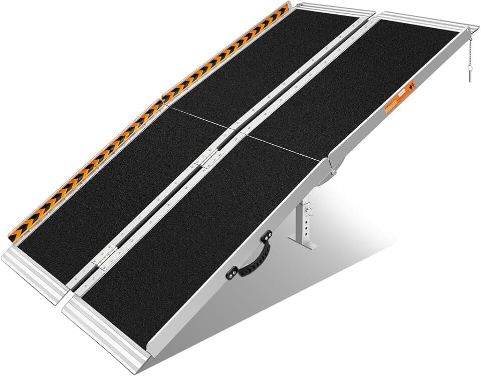 FACHNUO 152cm Rollstuhlrampe mit Stützbeinen, Aluminium Rampe Rollstuhl