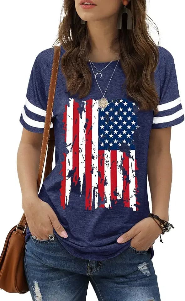 hcihgzr American Flag Shirts for Women 4th of July T-Shirt USA Flag Patriotic Shirt Stars and Stripes Summer Tees