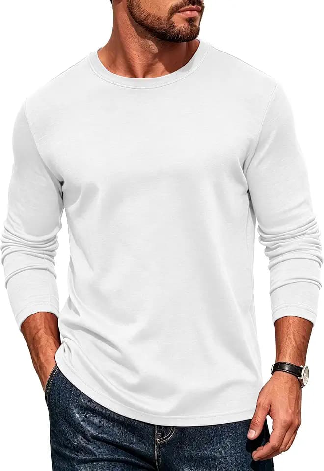 Mens Long Sleeve Tee Shirts Crew Neck Casual Regular Fit Plain