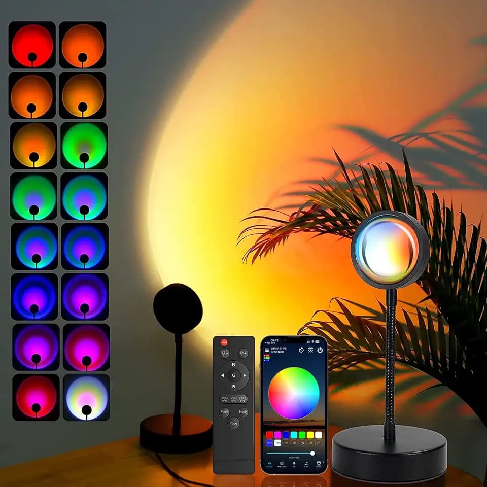 JIMEI Sunset Lamp Projector Led Lights for Bedroom Night Light RGB Lights Sun Sunlight Sunrise Lamp 10w 360° Rotation Mood Lighting Home/Room Decor Gifts for Women,Tabletop Multicolor