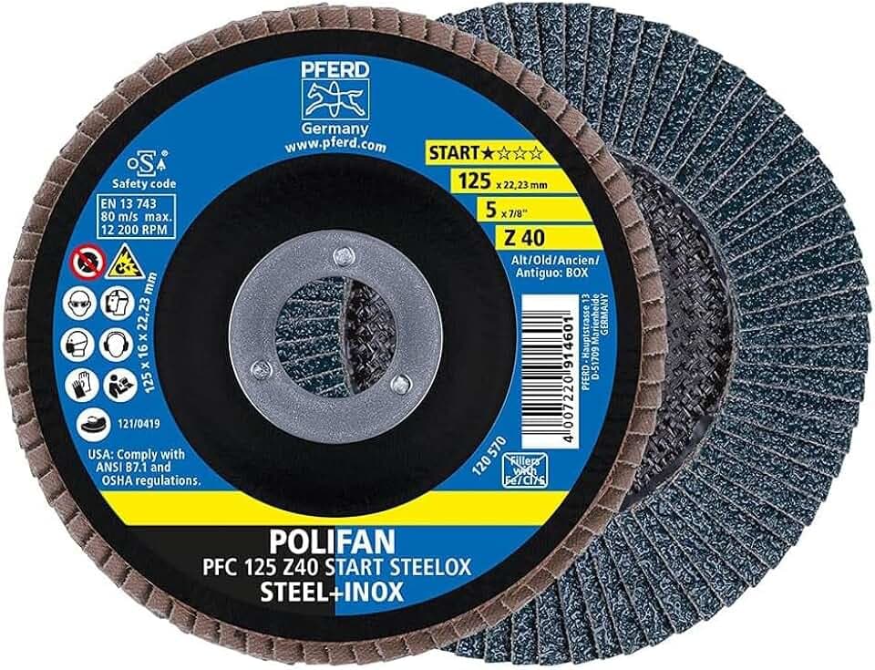 PFERD TOOLS POLIFAN Fächerscheibe, 10 Stück | PFC 125x22,23mm konisch Z40 Start-Linie START STEELOX | 69300934 – für Stahl, Edelstahl (INOX)