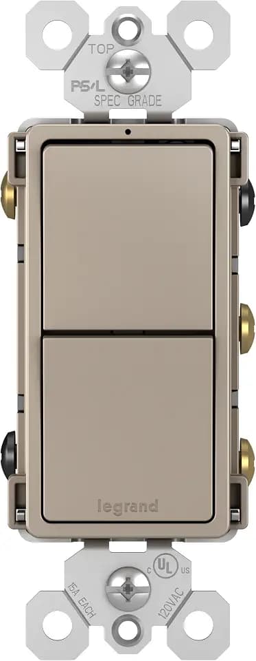 Legrand radiant RCD33NICC6 15 Amp Combination 2-in-1 Decorator Rocker Light Switch, Two 3-Way Switches, Nickel (1 Count)