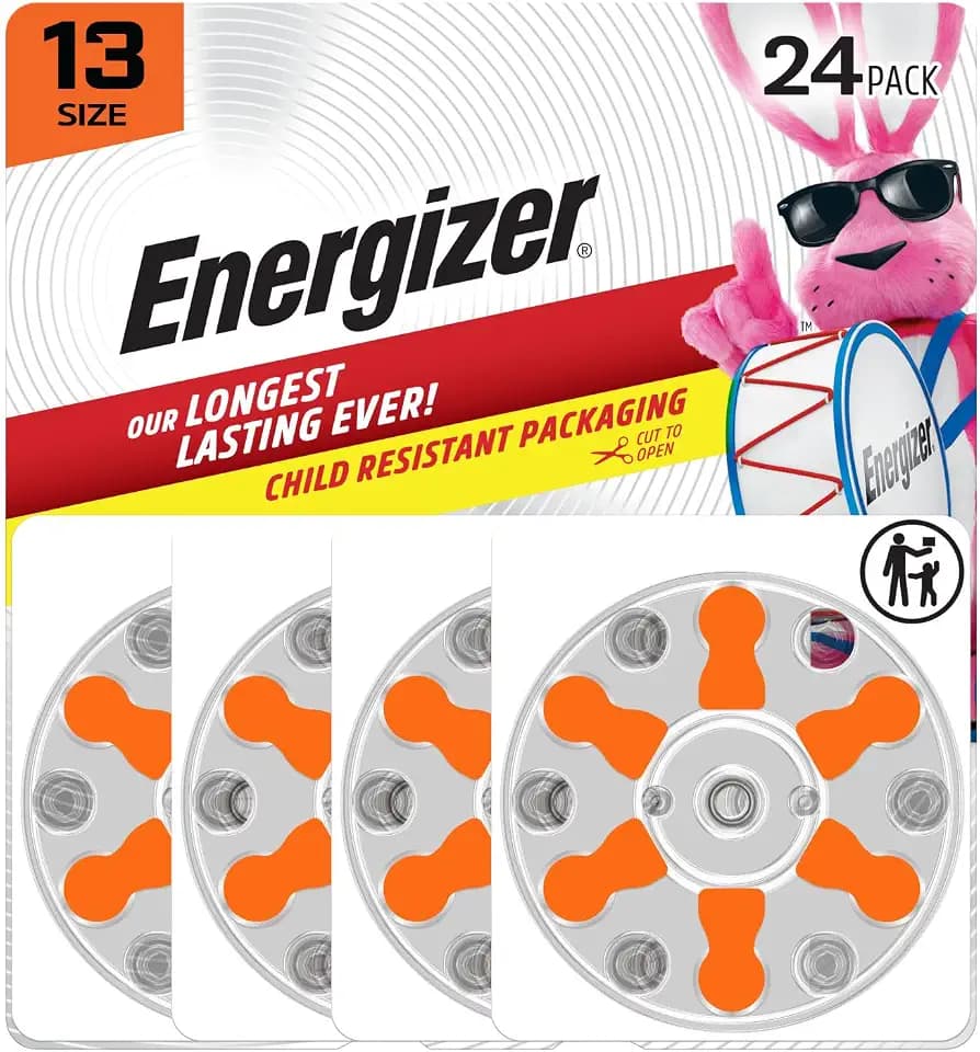 Energizer Hearing Aid Batteries Size 13, Orange Tab, 24 Pack
