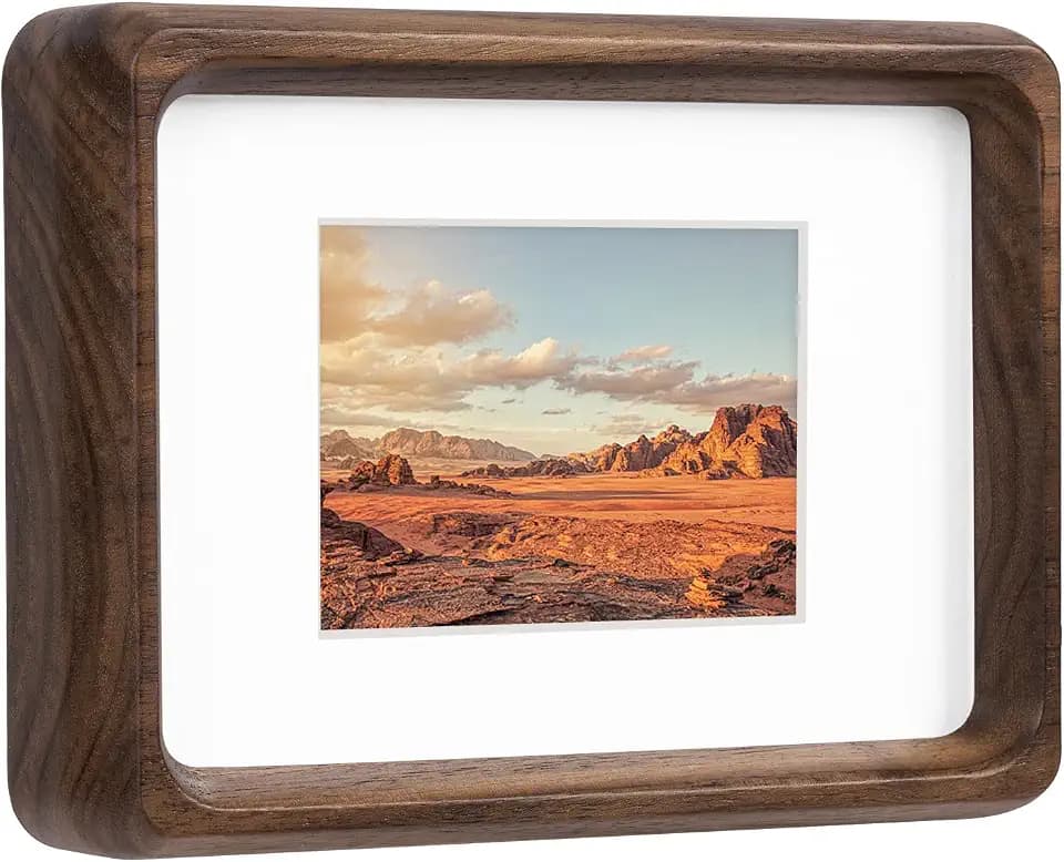 Kleines Bilderrahmen 4x6 Zoll, Holz Fotorahmen 10x15cm, mit Passepartout für Fotos im Format 3x5 Zoll (7x10cm), Wandmontage & Tischmontage, aus Walnussholz