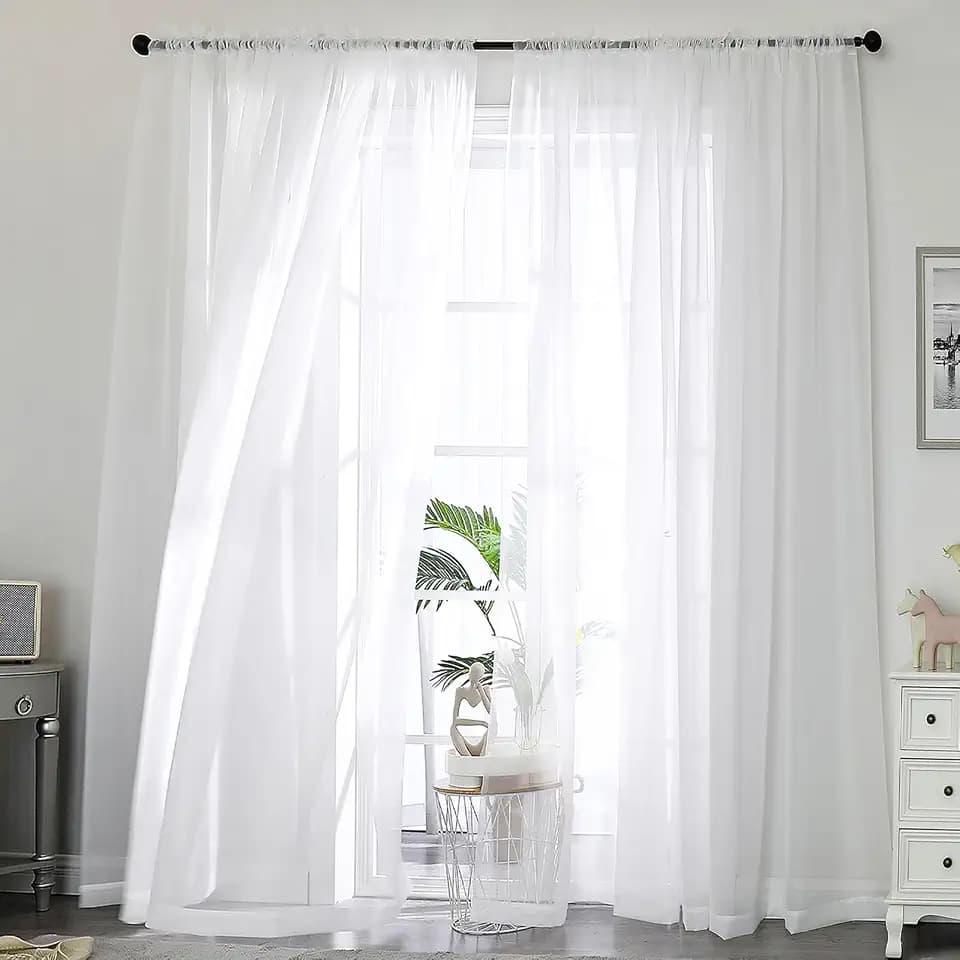 OWENIE White Sheer Curtains 84 Inch Long 2 Panels for Living Room 59" Wide