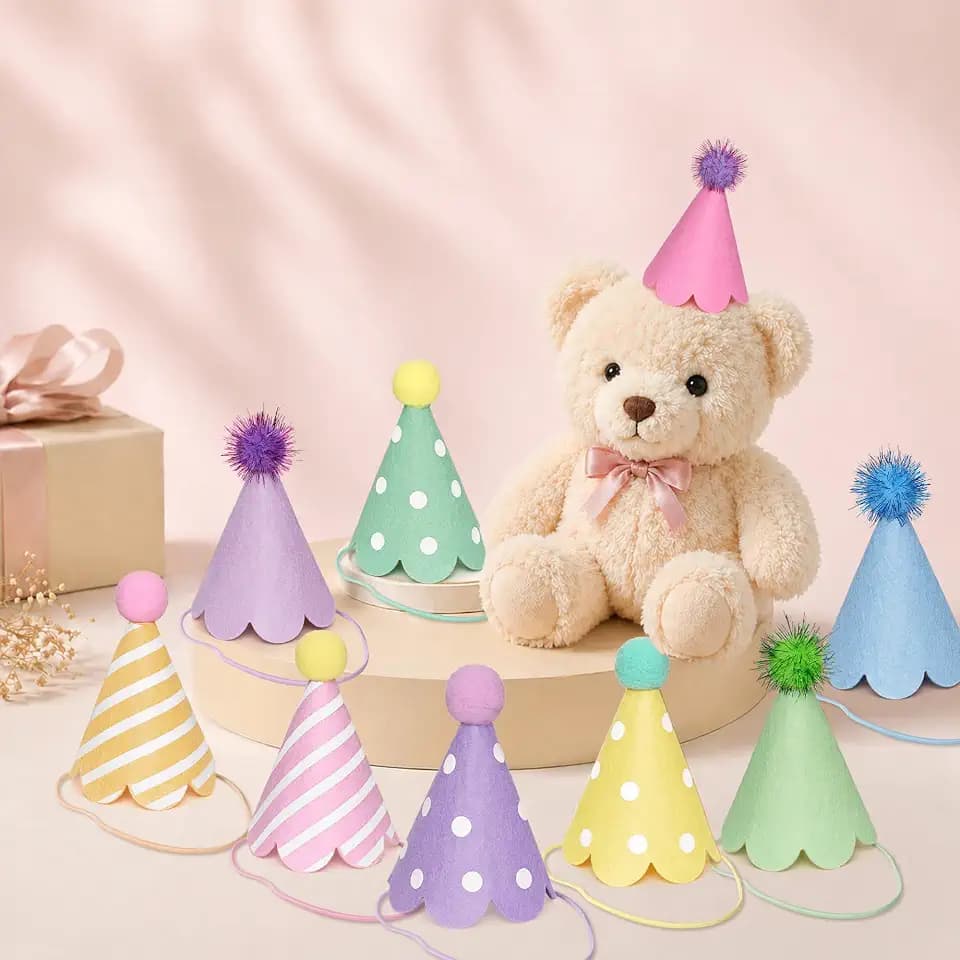 Kriyokiaa Printed Pastel Mini Party Hat Set 9 Pack for Stuffed Animals