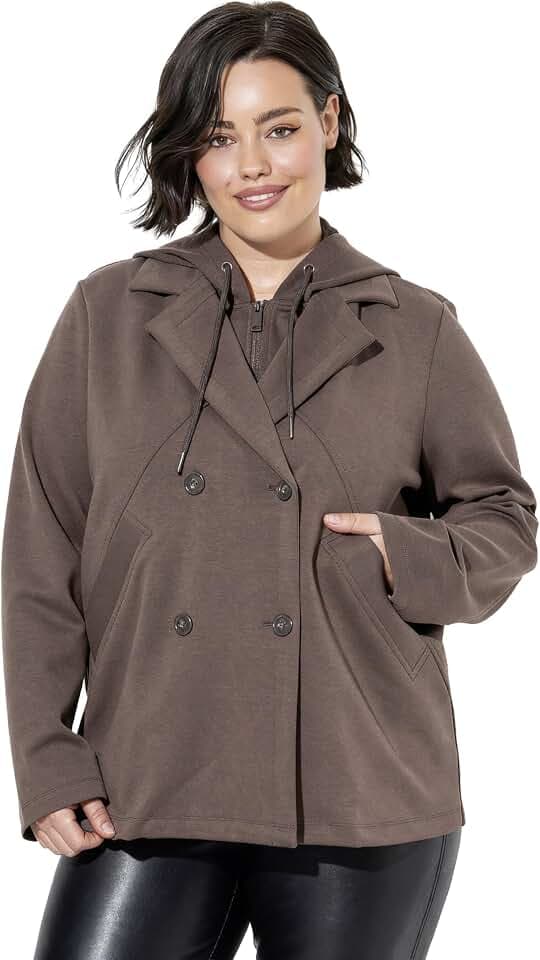 Ulla Popken Damen Scuba-Jacke, Reverskragen, Kapuze, A-Linie Blazer (1er Pack)