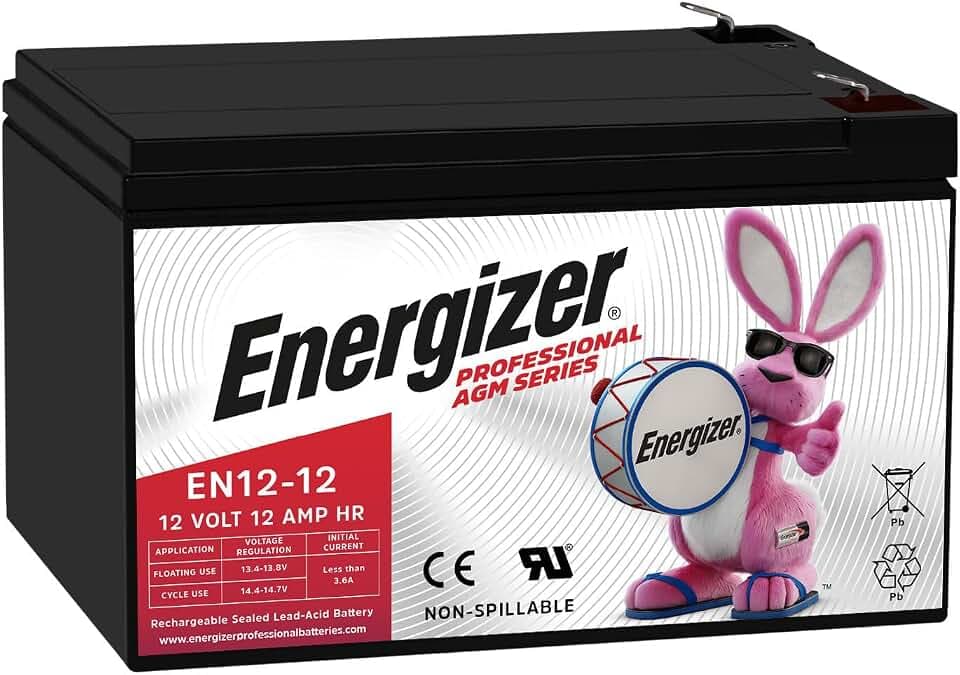 Energizer EN12-12, 12 Volt 12 Amp Hr, Long Lasting Sealed Lead Acid AGM Rechargeable Battery Ideal for Use in Backup Power, Kids Ride On, Electric Scooters, Wheelchairs, and More