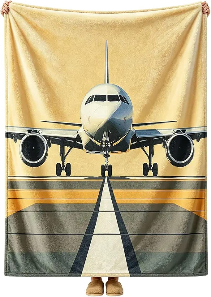 Airplane Airport Blanket for Boys Girls, Soft Fleece Throw Blanket for Kids Toddler Bed, Funny Gifts for Christmas Birthday Bedroom Decor, 50"x60"