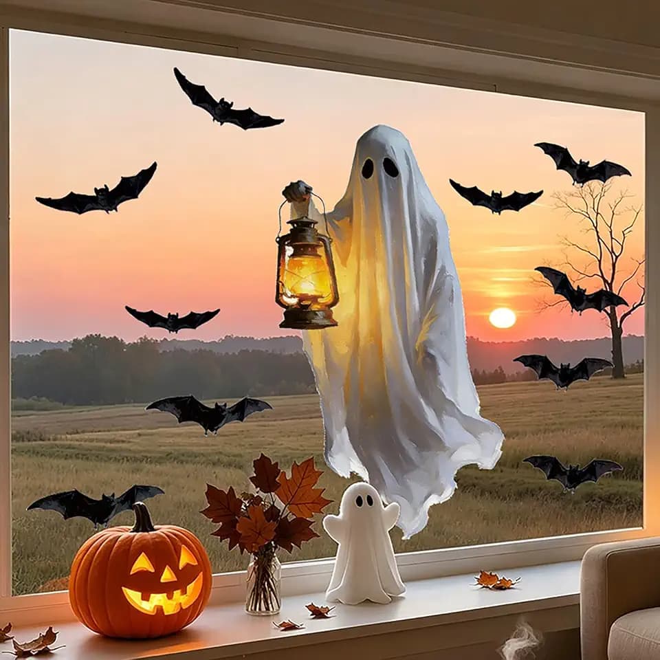 RIICFDD Halloween Window Clings Scary Black Bat Lamp Window Decals