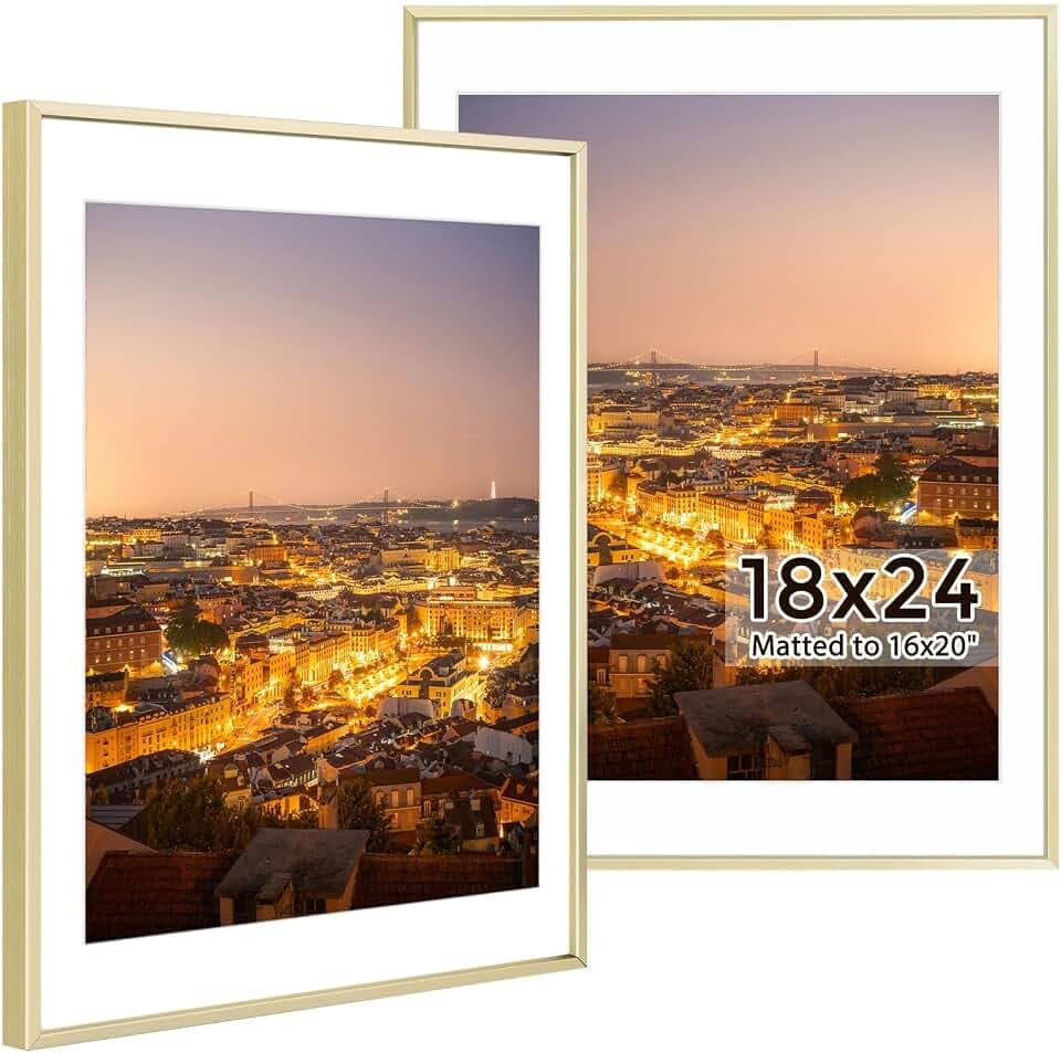 Golden State Art 18x24 Gold Aluminum Frame, For 16x20 Photo, With Mat