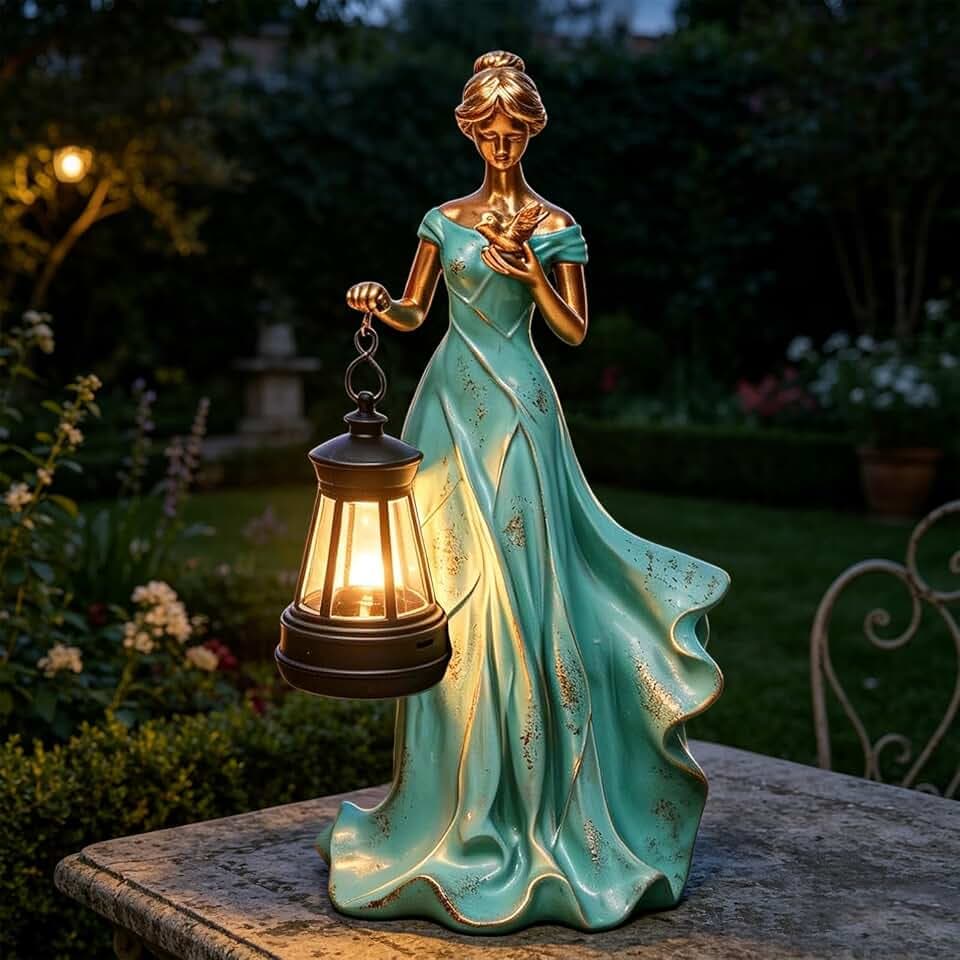 Feengarten Outdoor-Figuren Lichter, Blattengel Mädchen Statuen mit Solarlaterne und Vogel, rustikale Heimdekoration, für Terrasse, Balkon, Hof, Kunst, Rasen, Ornamente, Einweihungsgeschenke für Frauen