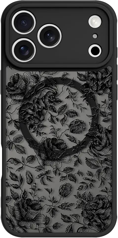 Magnetic for iPhone 17 Pro Case Cute Shockproof, Black Rose