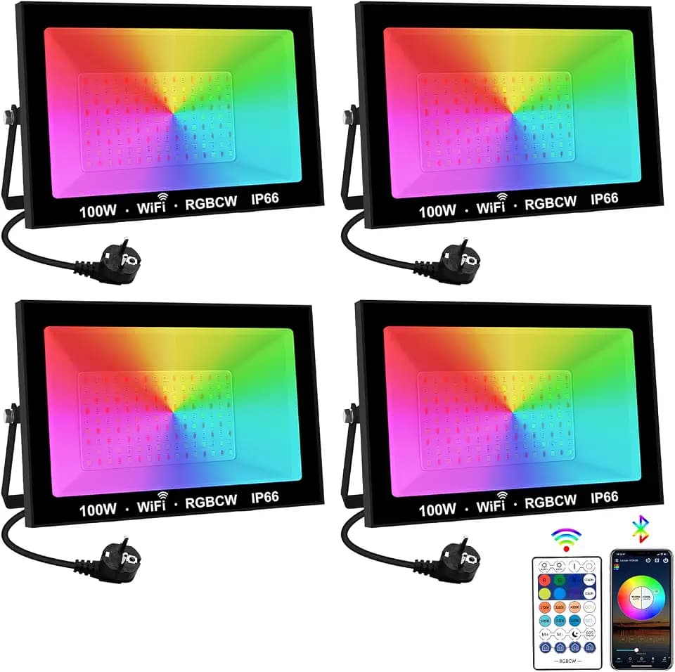 RGB LED Strahler Außen, T-SUNUS 100W RGB Strahler Outdoor Außen WiFi mit Bluetooth APP Steuerung, IP66 Wasserdicht Strahler Fluter für Party Garten Bar Deko Weihnachten