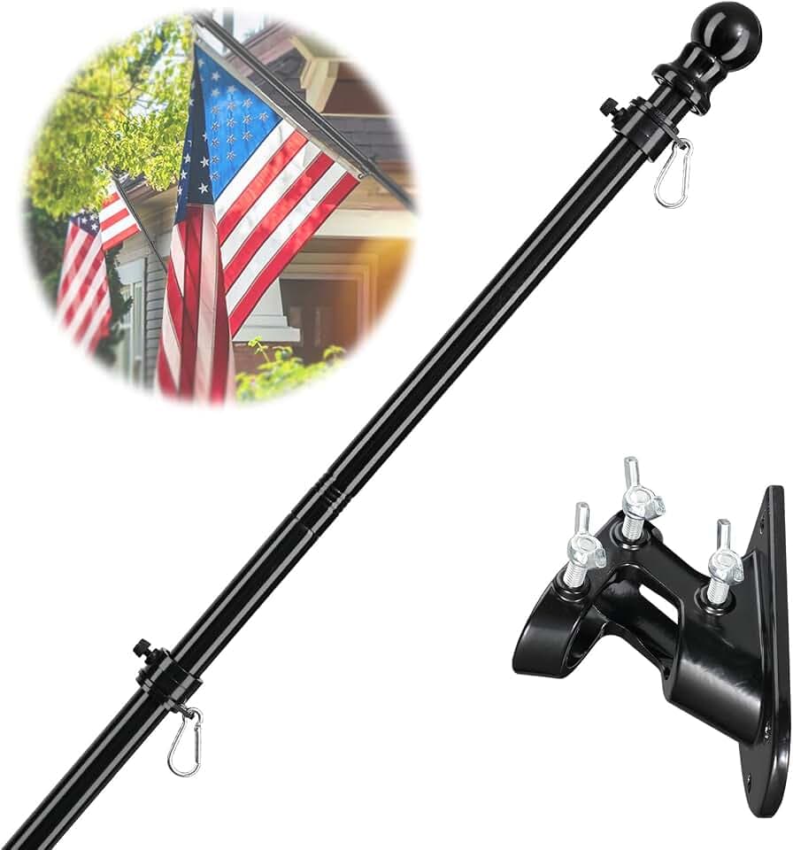 Flag Pole for Outside House, 6 FT Tangle-Free Heavy Duty, Dual Bracket