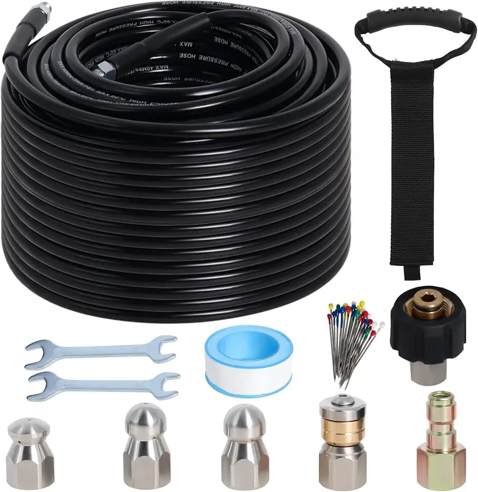 150FT 1/4-In Sewer Jetter Kit, 5800 PSI Pressure Washer Drain Cleaner Hose