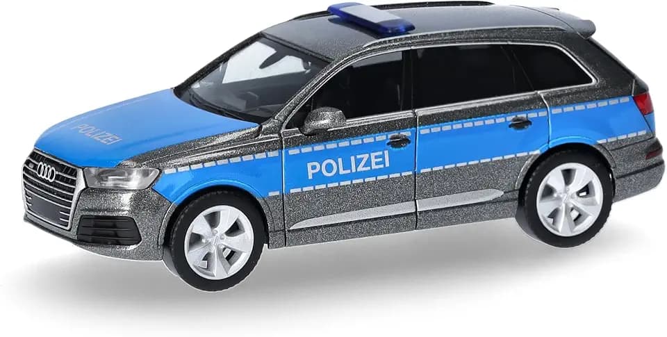 Herpa Modellauto Audi Q7 Polizei, Miniatur im Maßstab 1:87, Sammlerstück, Made in Germany, Modell aus Kunststoff