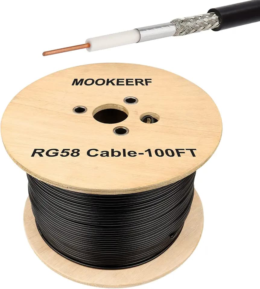 MOOKEERF RG58 Coaxial Cable - 100ft Low Loss 50 Ohm Coax for WiFi/Router Signal Booster Amplifier Extension